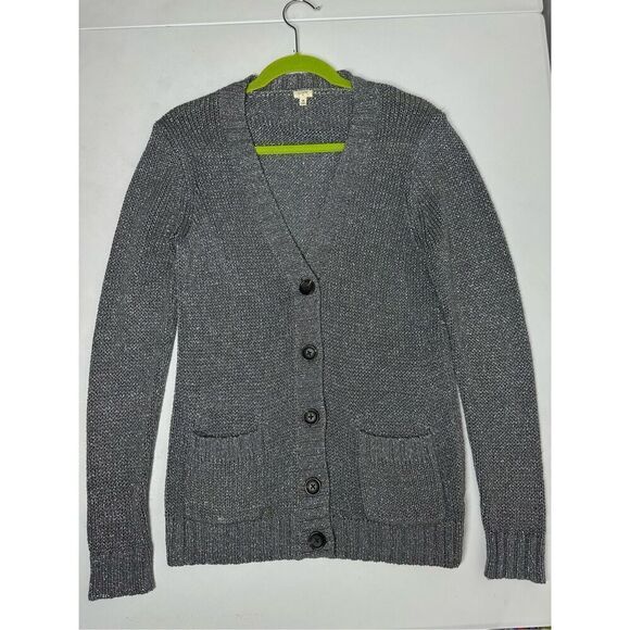 J.Crew Metallic Silver Knit Sweater Cardigan Shiny Glam Pockets V Neck Sz M - Picture 6 of 11